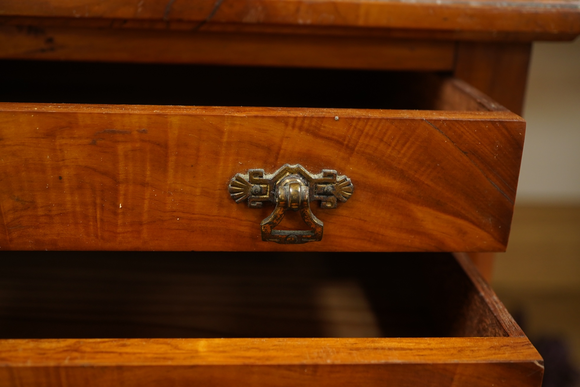 A late 19th century satin birch six drawer miniature chest of drawers, 33cm wide x 42cm high